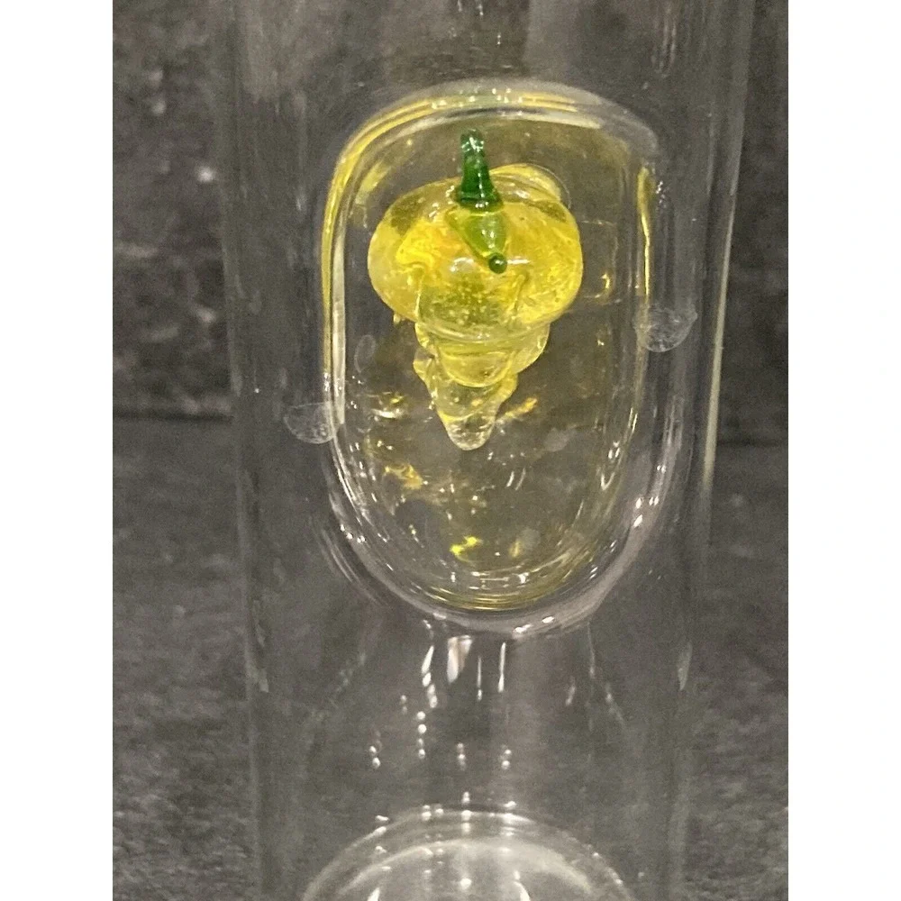 2 Hand Blown Glass Shot Glasses 3-D Glass Yellow Grapes Vintage